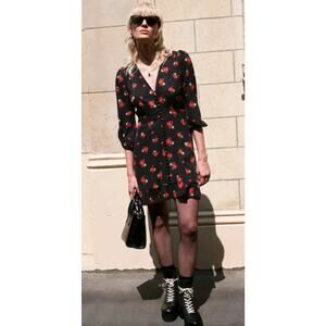 The kooples Silk Dark Floral FLORAL PRINT FRILLED TRIM JACQUARD MINI DRESS Large